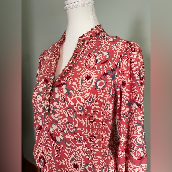 Alloy Apparel Boho Floral Print Pink Dress Bead Detail Size Small - Picture 7 of 12